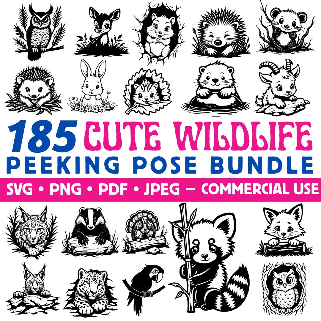 Wildlife Peeking Pose Bundle: SVG PNG PDF Cricut Cut Files (commercial ...