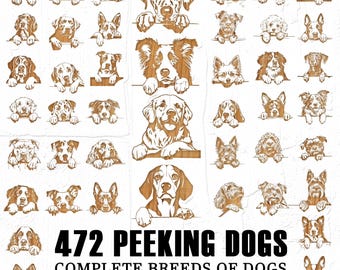 Peeking dogs laser engraving files bundle for all breeds - SVG, PDF, PNG formats - instant download