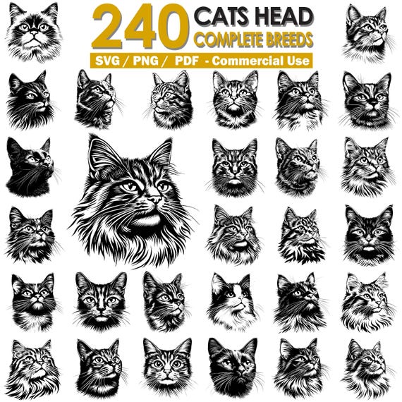 Cats Head Breeds SVG Bundle: Commercial Use (PNG, PDF Files