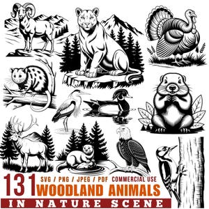 Woodland Animals in Nature Scene Svg Png Pdf files bundle cricut cut files | instant download | Commercial use