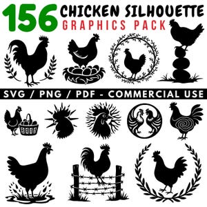 Chicken Silhouette Graphics Pack Svg Png Pdf files bundle cricut cut files | instant download | Commercial use