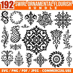 Pacchetto SVG Swirl Flourish: disegno ornamentale, file di taglio Cricut (uso commerciale)