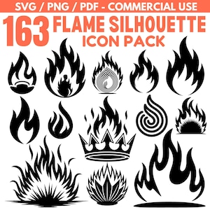Flame Silhouette Icon Pack: SVG PNG PDF Cricut Cut Files (Commercial Use)