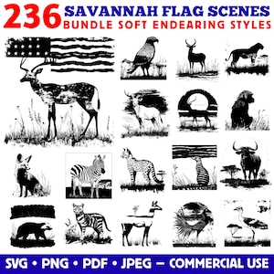 Savannah Wildlife Scene: Flag Svg Png Pdf Bundle (Commercial Use)