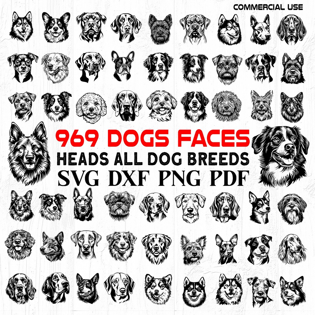 Dog Breeds SVG Bundle 950+ Dog Faces Clipart for Cricut, Puppy Lovers ...