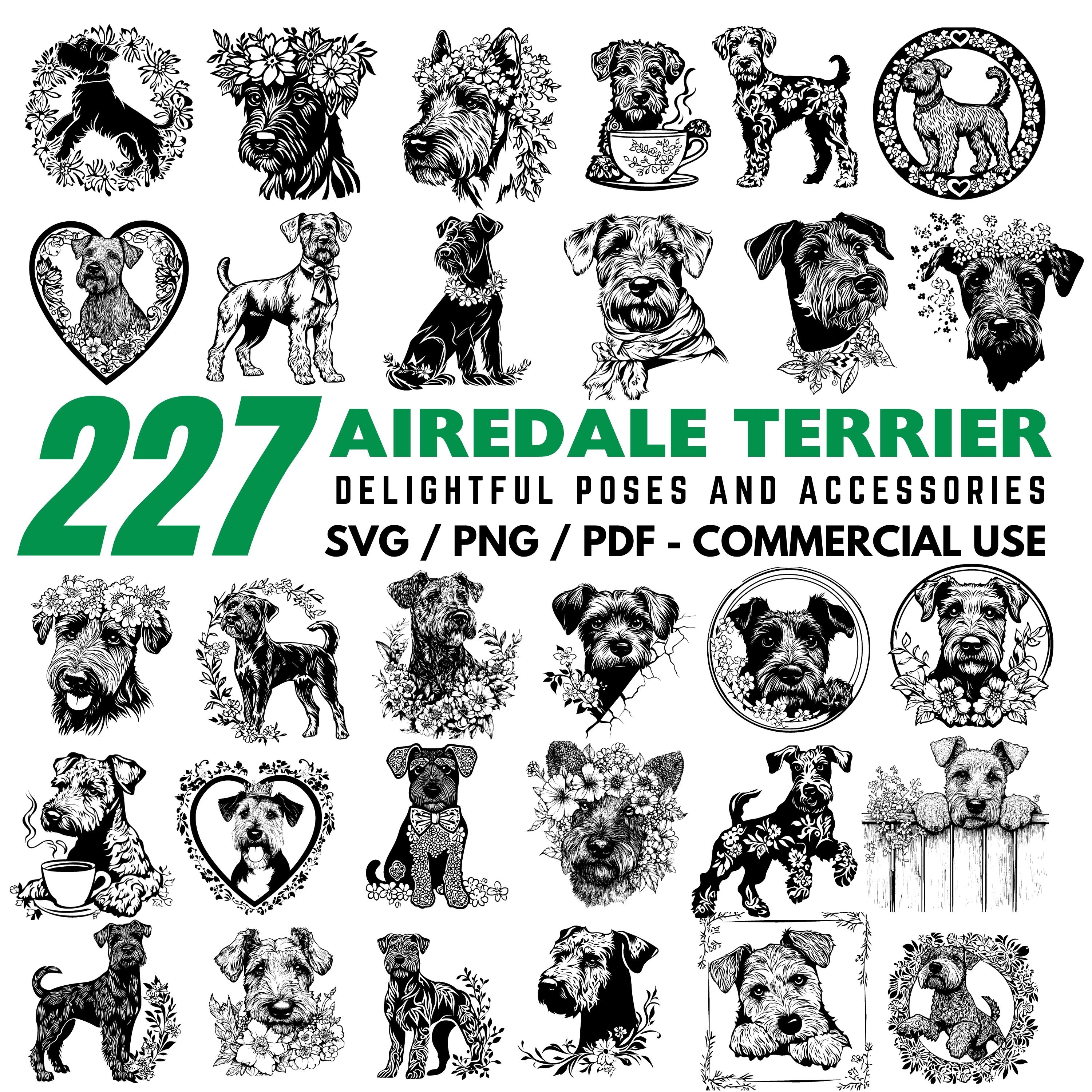Airedale Terrier SVG Bundle: Commercial Use, PNG, PDF Cut Files