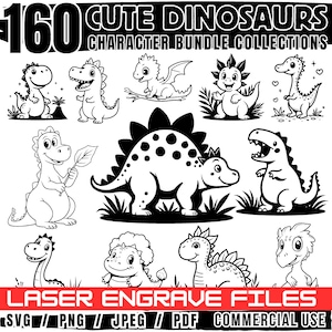 Laser Engrave Files Cute Dinosaurs Character Bundle Collection Svg Png Pdf coaster files | instant download | Commercial use engraving png