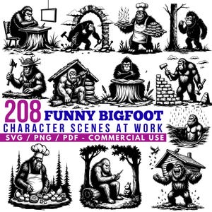 Funny Bigfoot at Work SVG Bundle: Commercial Use