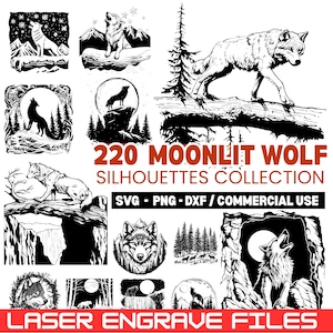 Moonlit Wolf Forest Laser Engrave Files: SVG, PNG, PDF (Commercial Use)