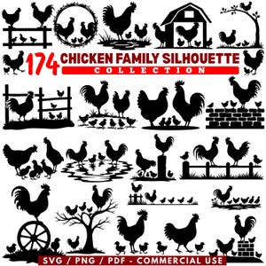 Chicken Family Silhouettes: SVG PNG PDF Cricut Cut Files (Commercial Use)
