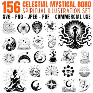 Celestial Mystical Boho Spiritual Illustration Set Svg Png Pdf files bundle cricut cut files | instant download | Commercial use