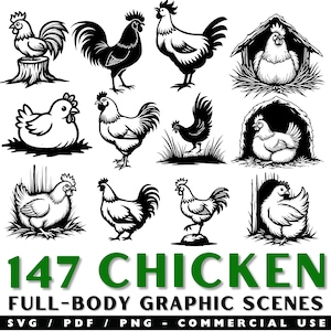 Chicken Graphic Bundle: SVG, PNG, PDF Files - Commercial Use