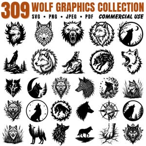 Intricate Wolf Graphics Collection Svg Png Pdf files bundle cricut cut files | instant download | Commercial use