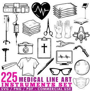 Medical Line Art Instruments: SVG, PNG, PDF Files (Commercial Use, Cricut Ready)