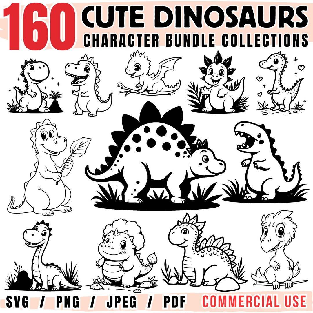 Cute Dinosaurs SVG Bundle | Cricut Cut Files (commercial Use) - Etsy