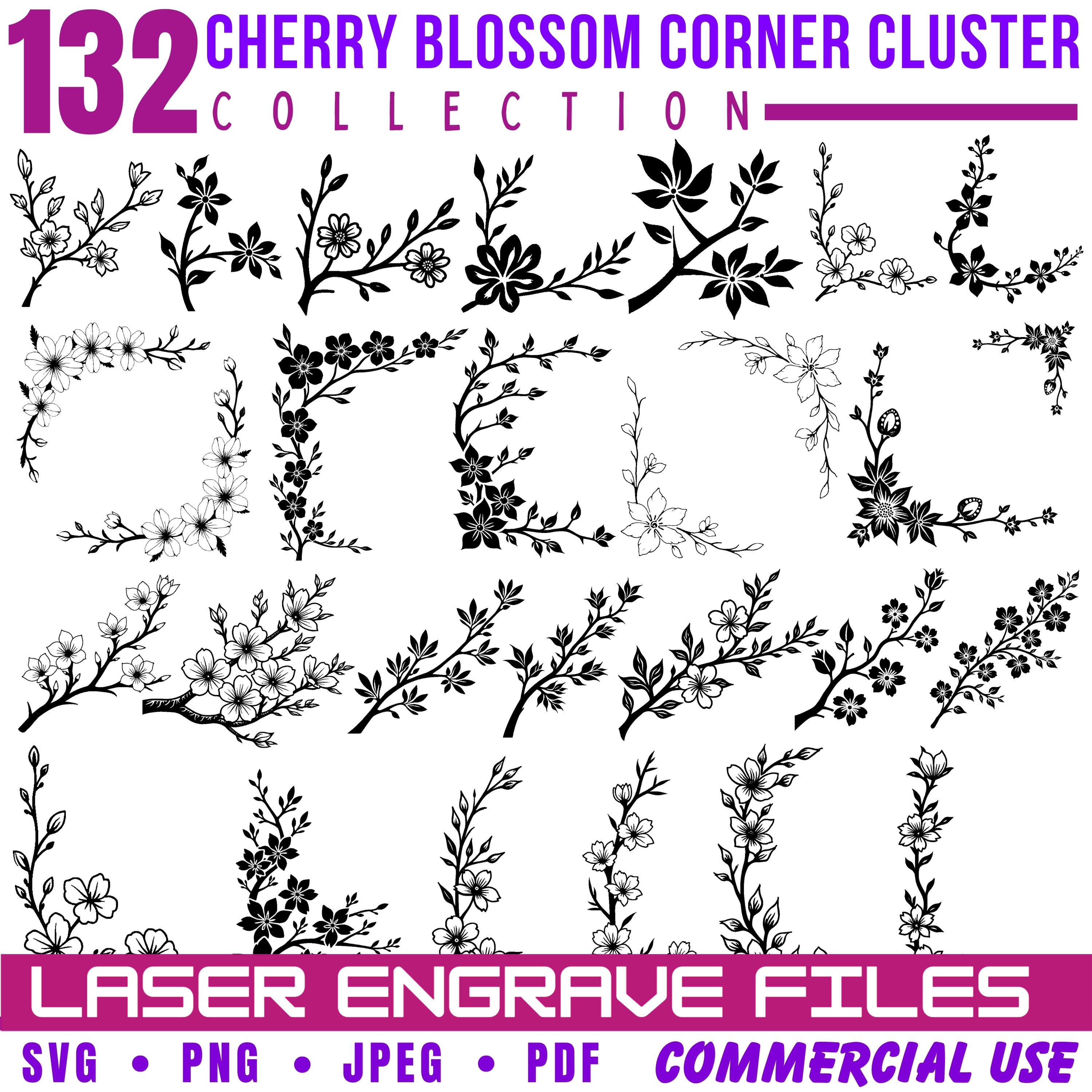 Cherry Blossom Laser Engraving Files for Corner Clusters SVG PNG