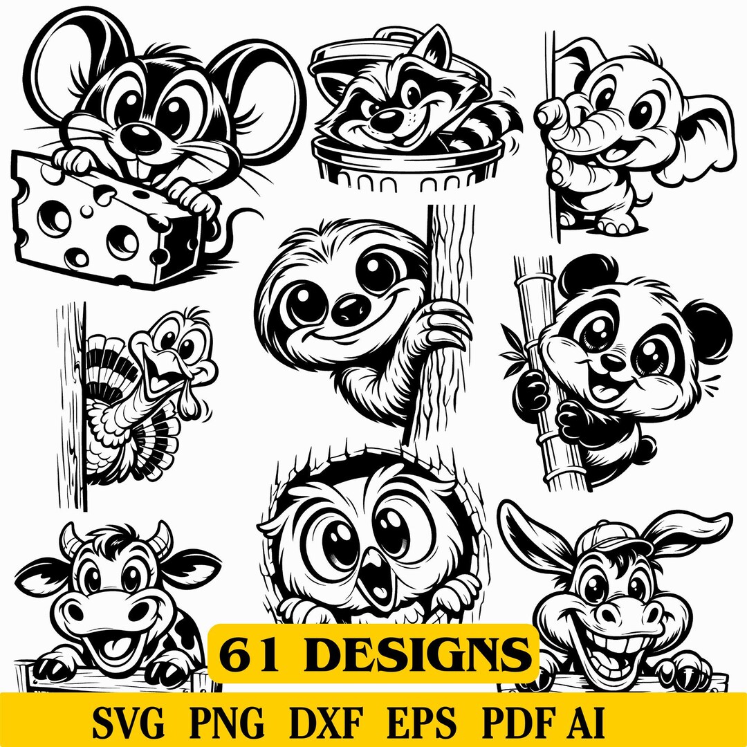 Cute Peeking Animals Svg Png Pdf & Dxf Bundle for Cricut Crafts and DIY ...