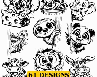Cute Peeking Animals Svg Png Pdf & Dxf Bundle for Cricut Crafts and DIY Vinyl Projects Instant Downloads