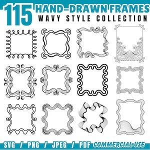Wavy Frames Collection: Hand-Drawn SVG, PNG, PDF Files (Commercial Use)