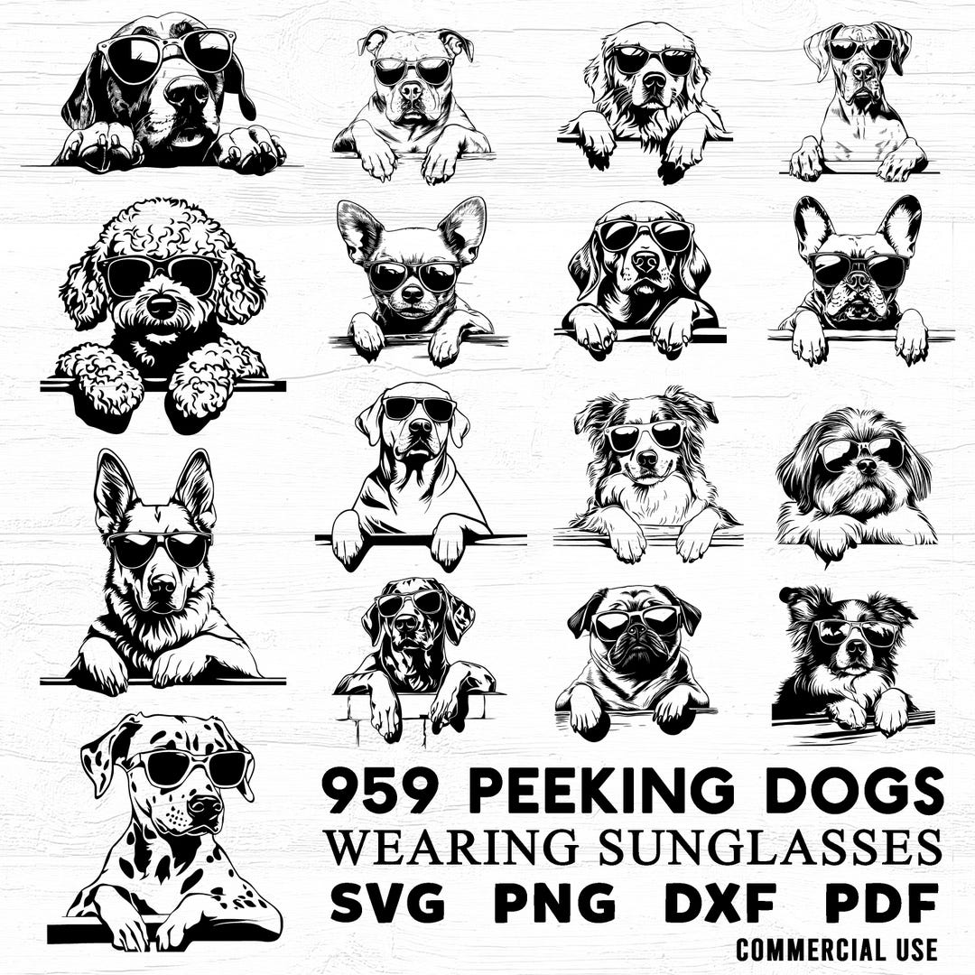 Peeking Dogs Wearing Sunglasses Cut File Designs Svg Files Bundle ...