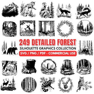 Forest Silhouette Graphics Collection: SVG, PNG, PDF Cut Files (Commercial Use, Instant Download)