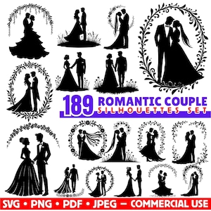 Romantic Couple Silhouette Set: SVG, PNG, PDF Files (Commercial Use, Instant Download)