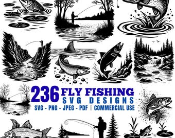 Fly Fishing SVG Designs Bundle: Cricut Cut Files (Commercial Use, Instant Download)