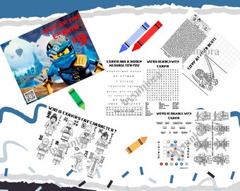 Gepersonaliseerd Ninjago verjaardagsboek voor kinderen. Aangepaste kleur-/activiteitenpagina's met een thema en een aangepaste omslag.