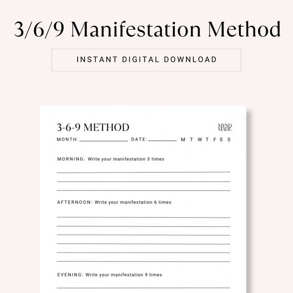 369 Method Manifestation Journal, 369 Method, Law of Attraction Journal, 369 Manifestation Method, LOA Planner, Manifestation Techniques