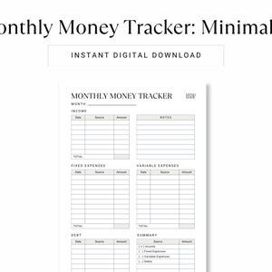 Printable Monthly Money Tracker for Budgeting and Financial Planning