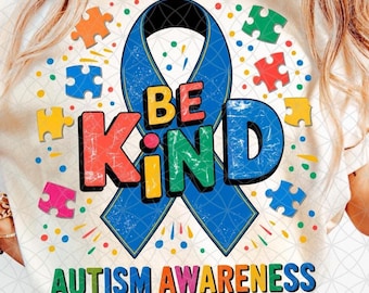 Autism Awareness Png, Be Kind Ribbon Puzzle, Floral (Digital Download)