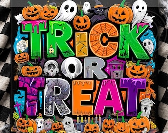Retro Trick or Treat PNG, Doodle Halloween, Spooky Season (Digital Download)