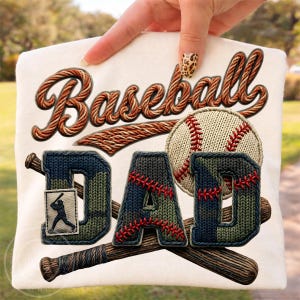 Baseball Dad PNG, Faux Yarn Leather Patch Design, Vintage Sports Dad Shirt Graphic, Fathers Day Gift, Baseball Lover Sublimation File