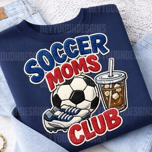 Soccer Moms Club Chenille Patch Style PNG, Varsity Tufted Yarn Lettering, Leopard Print Sport Mom Graphic, Sublimation Shirt Design