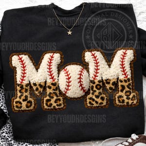 Baseball Mom PNG, Mother's Day Gift, Chenille Patch Style Graphic, Bow Softball Design, Game Day Shirt Print, Mothers Day Sublimation