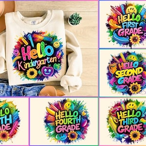 Back to School PNG, Level Grade Bundle, Kindergarten, School Grade Level, Happy First Day Of School, School Png, Hello Grade, Retro School