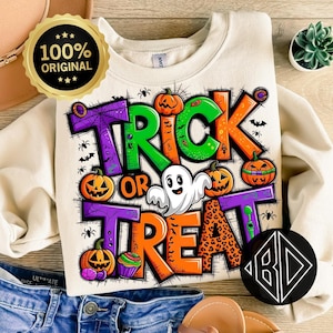 Truco o trato PNG, Halloween PNG, Temporada espeluznante PNG, Halloween PNG, Sublimación de Halloween Doodle para camiseta, Halloween retro PNG