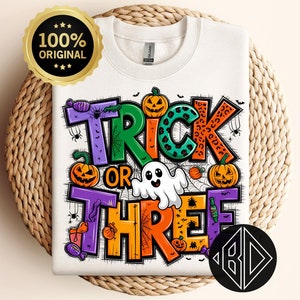 Paquete de trucos o tres PNG, PNG divertido de Halloween, PNG de temporada espeluznante, PNG de Halloween, Sublimación de Halloween de garabatos para camisetas, Halloween retro