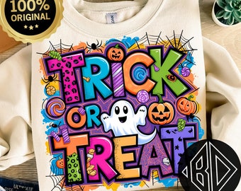 Trick Or Treat PNG, Doodle Halloween, Retro Design (Digital Download)