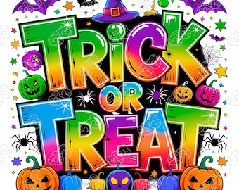Trick Or Treat PNG, Retro Halloween Clipart (Digital Download)