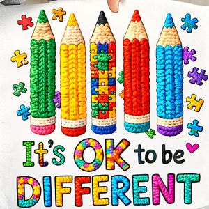 Autism Awareness Shirt It’s OK Different Crayon Pencil Doodle Vector Hand Drawn Puzzle Colors Teacher Gift Kids