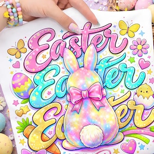 Easter Bunny PNG Hand Painted Pastel Cursive Typography Spring Clipart Shirt Sublimation Design