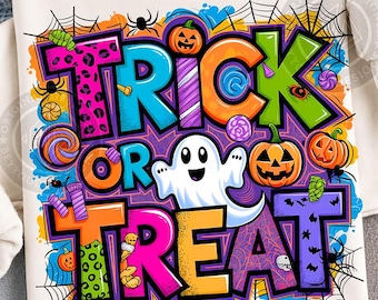 Trick Or Treat PNG, Doodle Halloween, Retro Design (Digital Download)