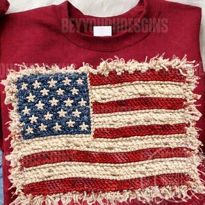 4th of July Png, Faux Yarn American Flag, Vintage Patchwork USA Design, Embroidery, Latch Hook, Patriotic Sublimation Download