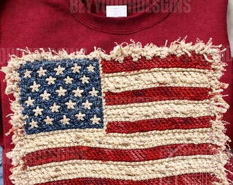Bandera estadounidense de hilo sintético con el 4 de julio, diseño vintage de patchwork de EE. UU., bordado, gancho de pestillo, sublimación patriótica