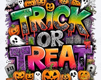 Trick Or Treat PNG, Doodle Halloween Design (Digital Download)