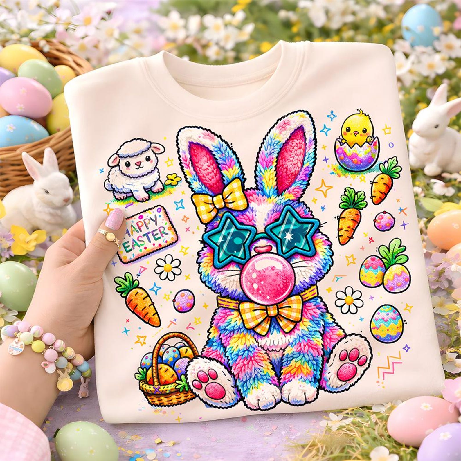 Happy Easter Png, Faux Yarn Bubble Gum Bunny PNG Electric Latch Hook ...