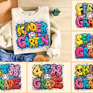 Back to School Teacher Bundle PNG, Grade, Kindergarten, Graffiti School Grade Level, Happy First Day Of School, School Png, Retro School