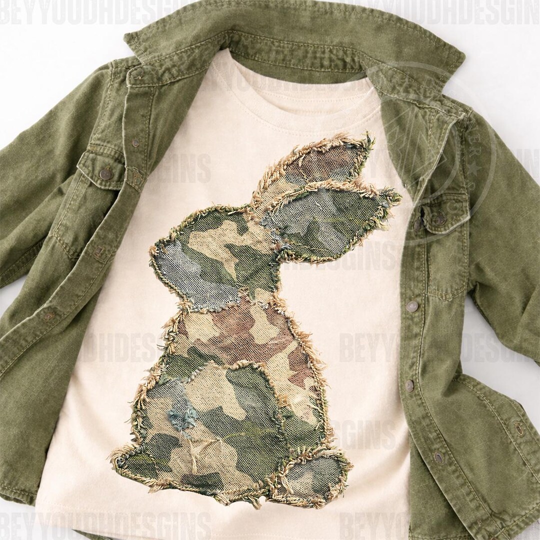 What Bunny Rabbit Camaflouges Patchwork Easter Bunny PNG, Frayed Stitch Camouflage Rabbit, Rustic ...