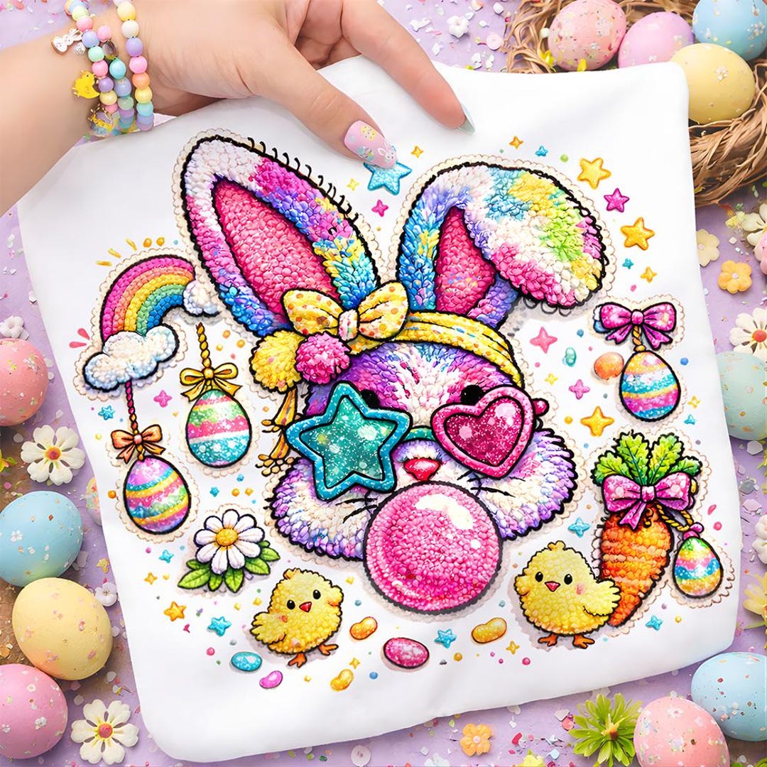 Chunky Faux Yarn Easter Bunny PNG Pastel Crochet Latch Hook Handcrafted ...